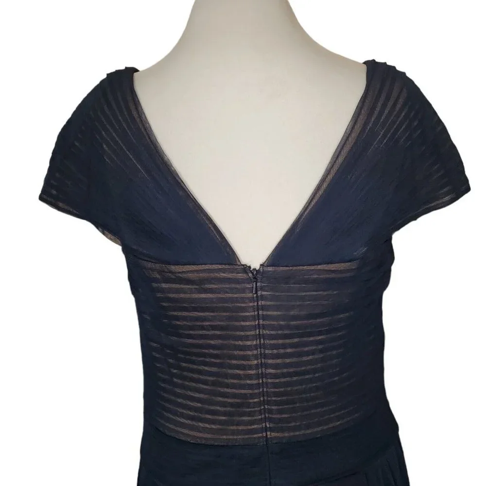 Tadashi Shoji Tulle Twist‎ Formal Maxi Gown Mother of Pride Navy Blue Size 12